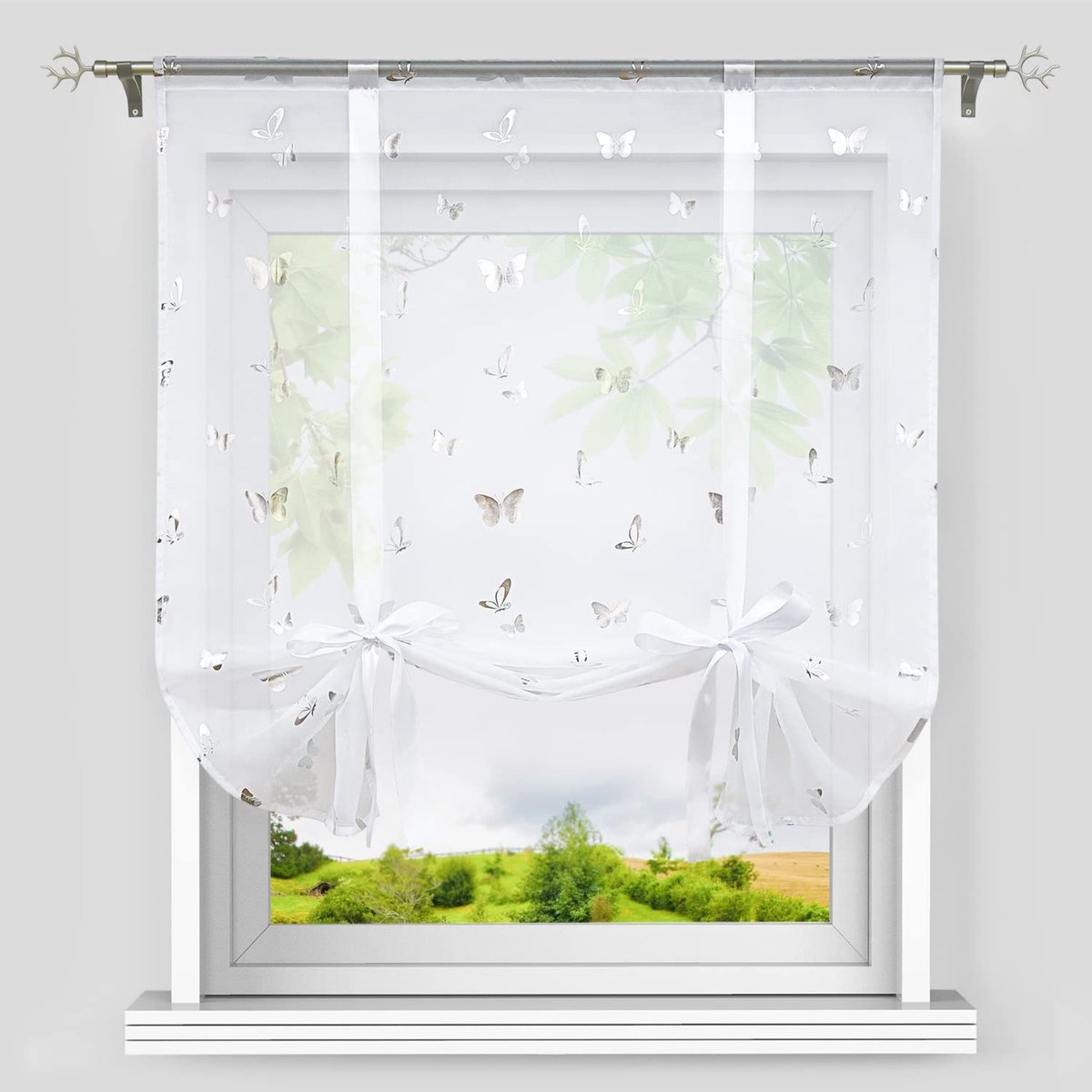 Omgoods - Heichkell Roman Blind met Trekkoord, 120 x 140 cm, Zilver Vlinderpatroon