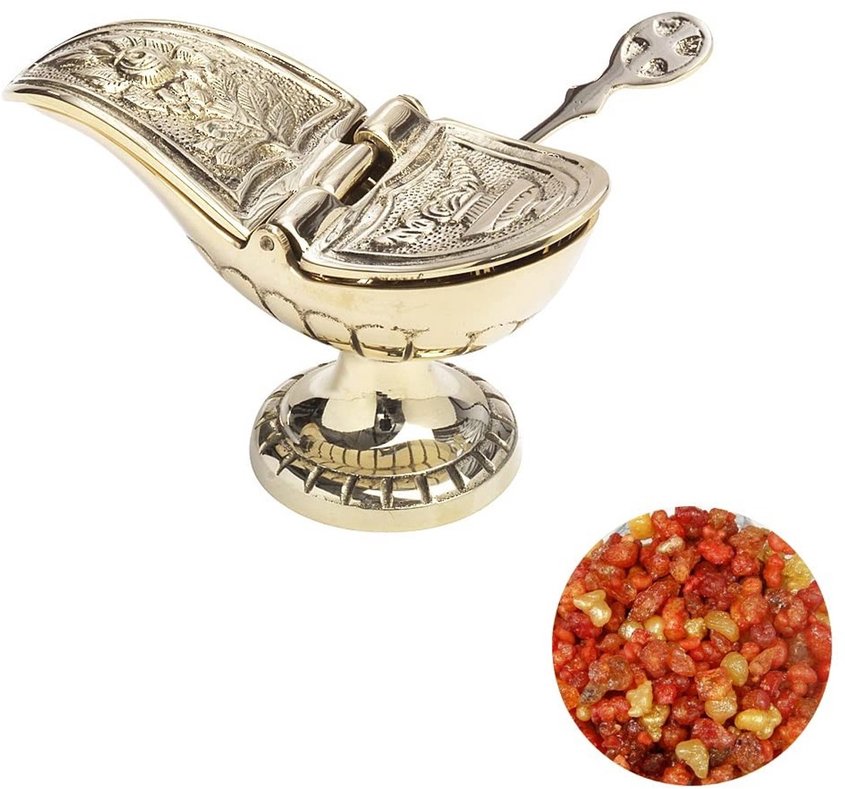 Omgoods - Geel Gouden Wierookboot Set - Inclusief Lepel en Wierookmix