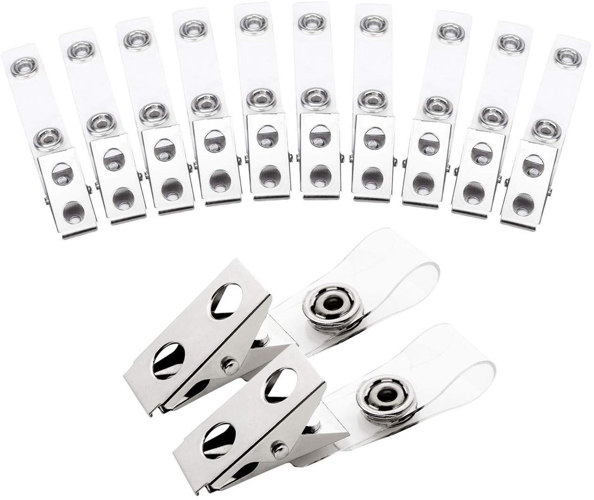 Omgoods - Metalen Badge Clips met Transparante PVC Straps - 300 Stuks
