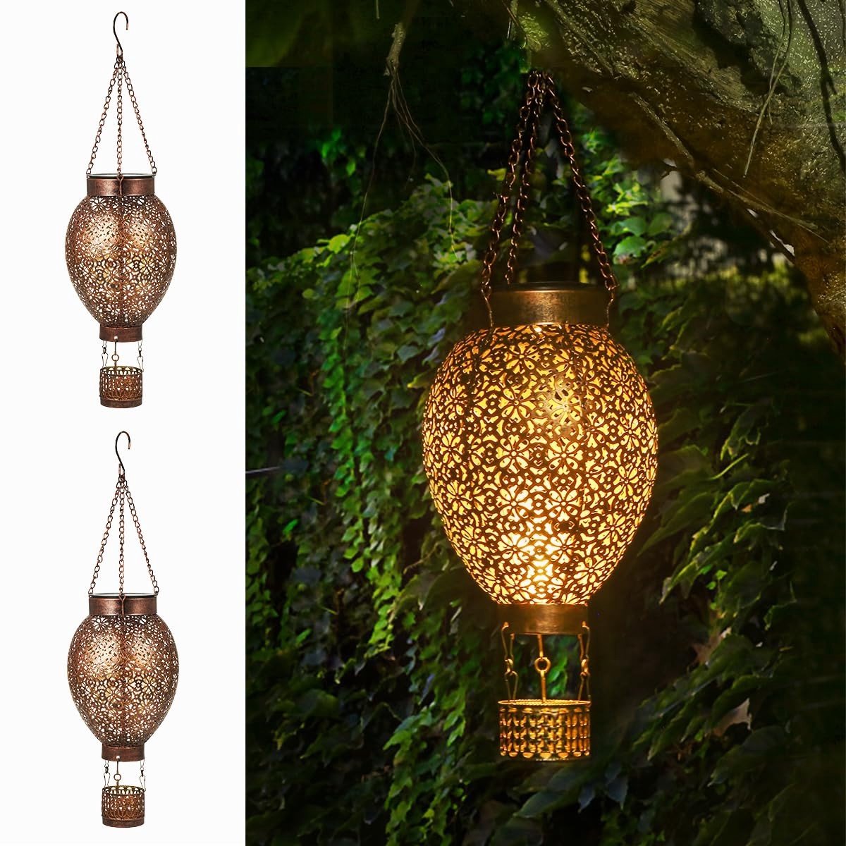 Omgoods - Solar Lantaarn voor Tuin en Balkon - Hangend, IP65 Waterdicht, LED