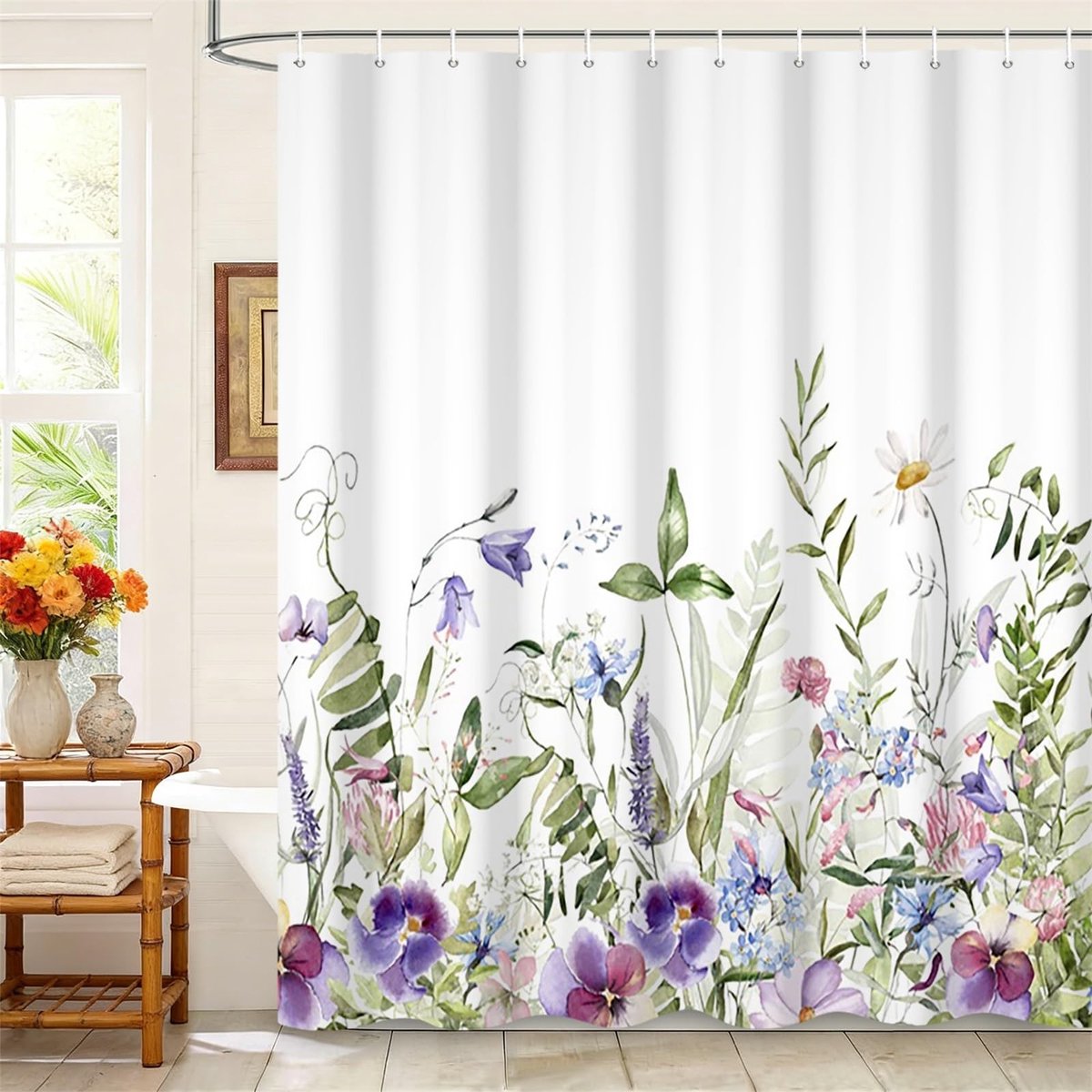 Omgoods - Bloemen Douchegordijn met Plastic Haken 183 x 213 cm