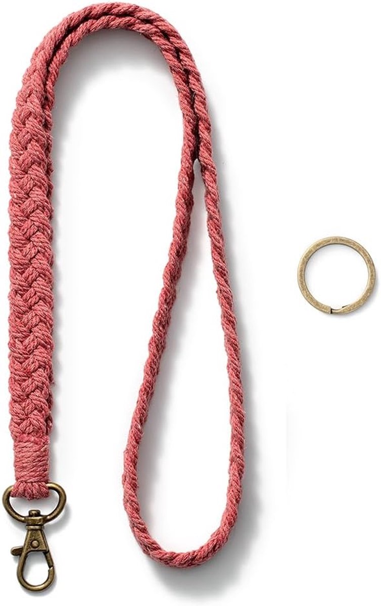 sleutelhanger lang zwart, sleutelhanger om om de nek te hangen, lange gevlochten sleutelhanger voor ID-kaarten en sleutels