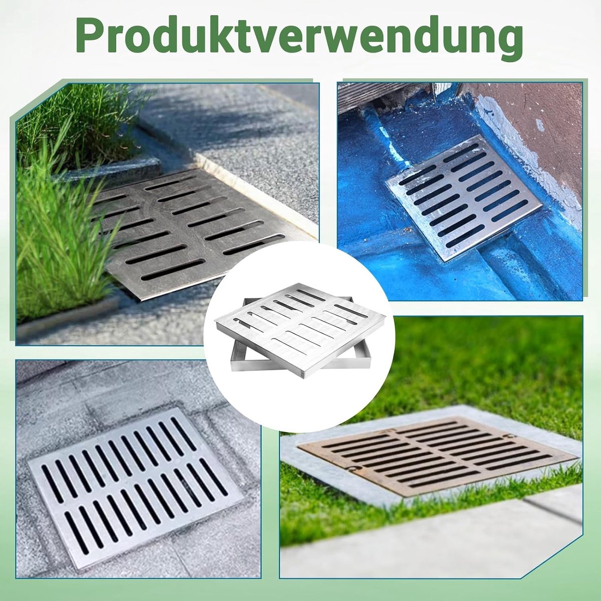 Afvoerrooster, buitenafvoerafdekking kanaalrooster regenwater, vierkante garagevloer afvoerzeef, roestvrij staal (200 x 200 x 20 x 2 mm)