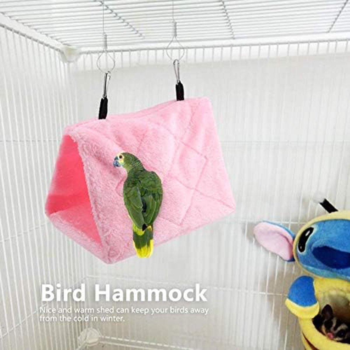 Pioenroos, hangmat, vogels, nest, warm, zacht, pluche, hangmat, om op te hangen, voor vogels, papegaaien, winter, warm, huisdierbed, speelgoed, tas, katoen, bed (S-rood)