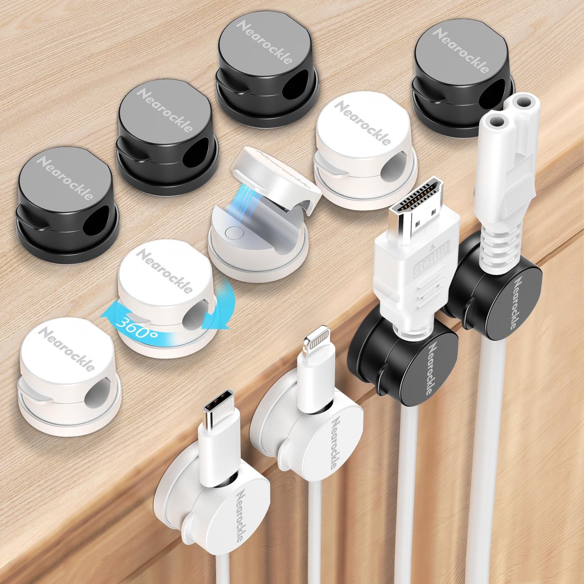 Omgoods - 12 Stuks Rotatable Magnetische Kabelhouder - Kabelmanagement