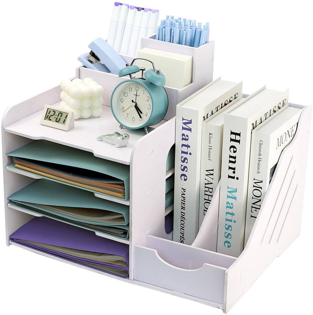 Omgoods - Houten Document Tray met Penhouder - Organiser met 7 Compartimenten voor Bureau