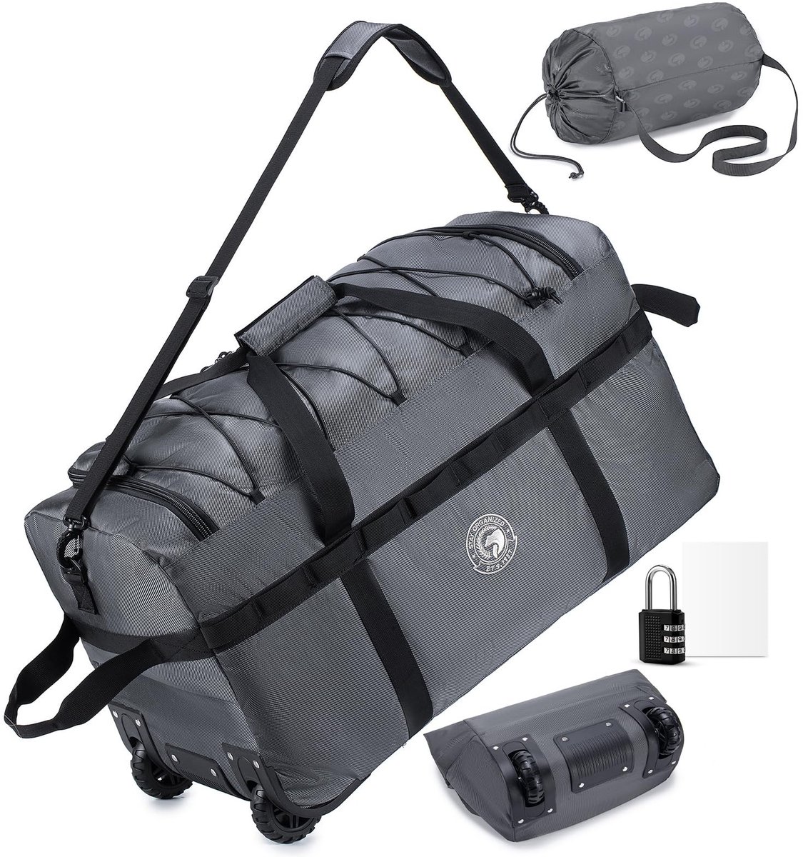 Omgoods - Grote Reisbagage met Wielen - Vouwbare Carry-on Tas met Combinatieslot - 100L - Grijs