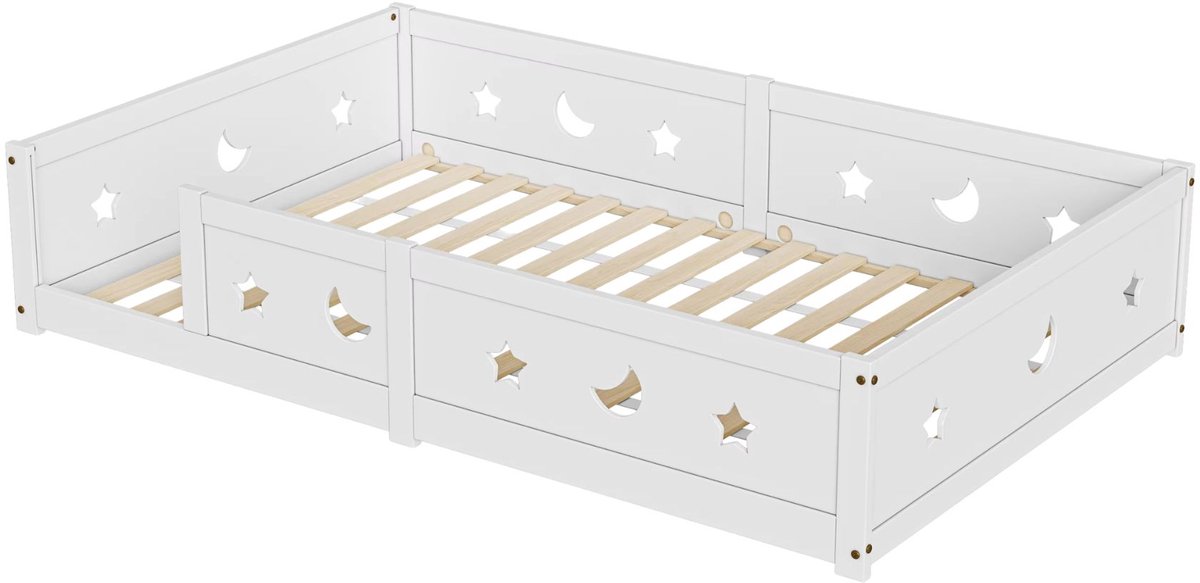 Happiq Gestoffeerd Tweepersoonsbed 140x200 cm Wit - met Lattenbodem