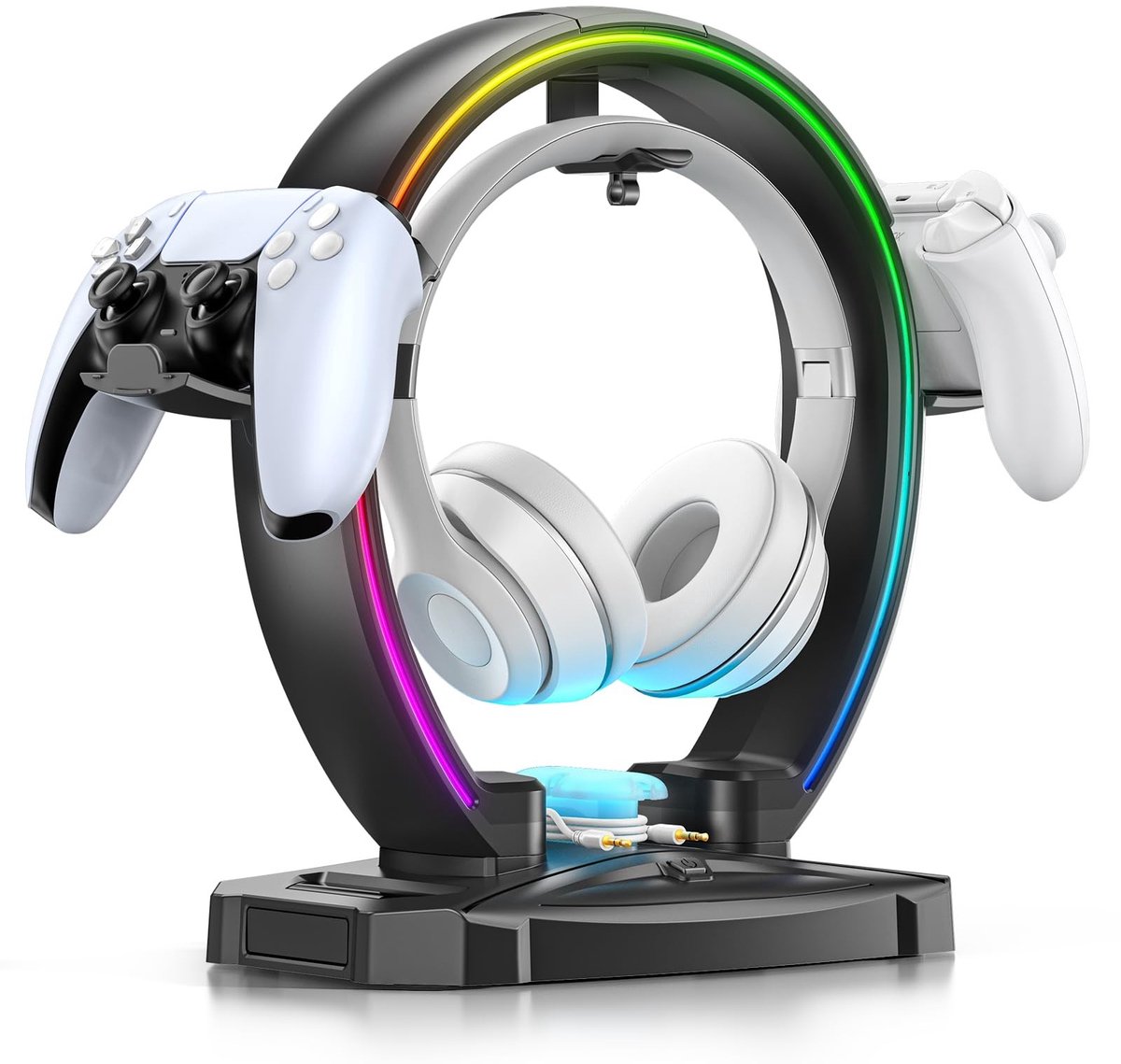 Omgoods- Hoofdtelefoonstandaard met 9 lichtmodi - Controller standaard - Opvouwbare hanger - Kabel organizer - Desktop accessoires - Voor gamers - Headsetstandaard
