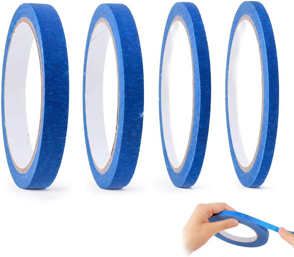 4 rollen afplakband blauw fijne lijntape schilderskape zelfklevend crêpeband met fijne lijn voor auto school kantoor doe-het-zelfprojecten 5/8/10/12 mm x 50 m