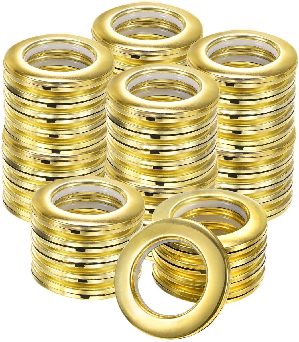 Omgoods - Set van 50 Plastic Gordijnringen met Oogjes - 1-9/16" Binnen Diameter in Glanzend Goud