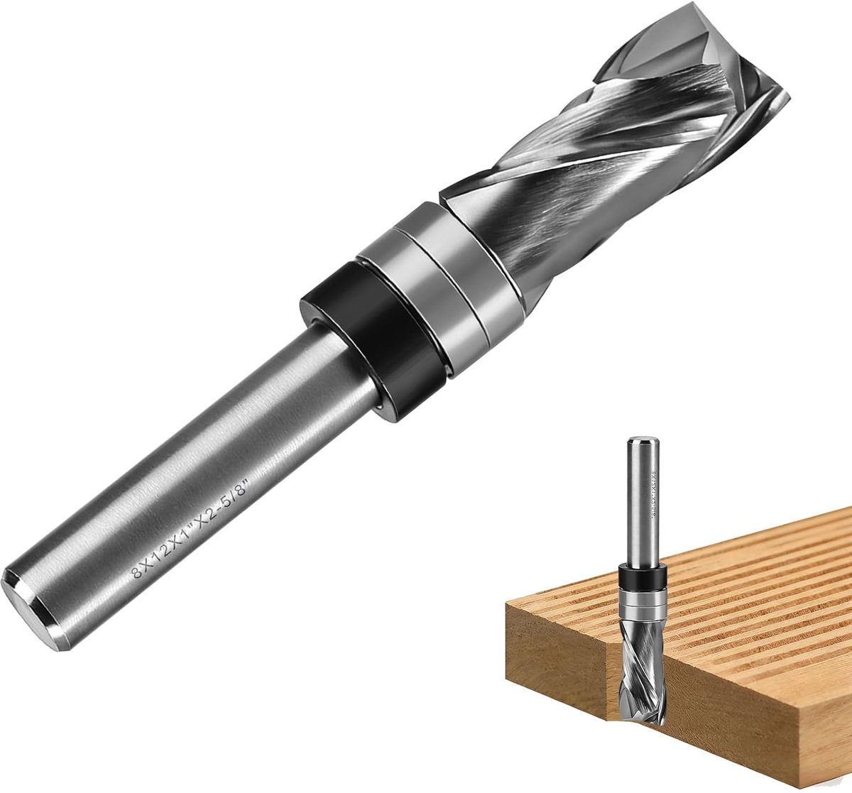 1 stuk houtspiraalfrees 8 mm met lagers, draadfrees 8 mm, houtspiraalfrees, 25,4 mm snijlengte, D = 12 mm, voor freesmachine