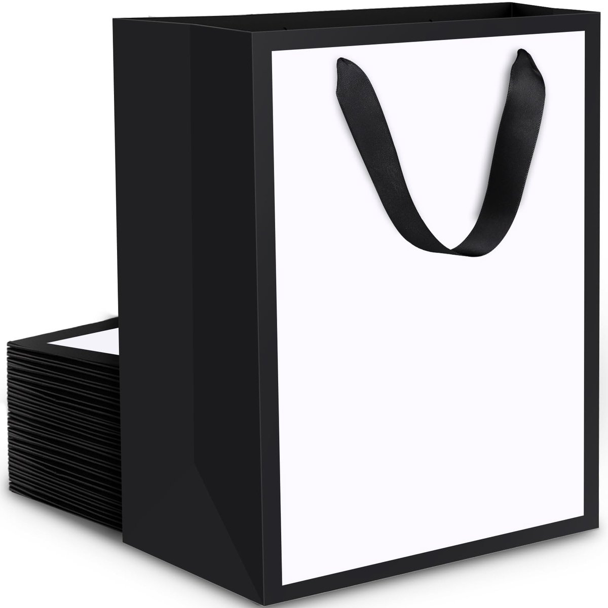 Omgoods - Set van 20 Zwarte/Witte Kraft Papier Gift Bags - Maat M