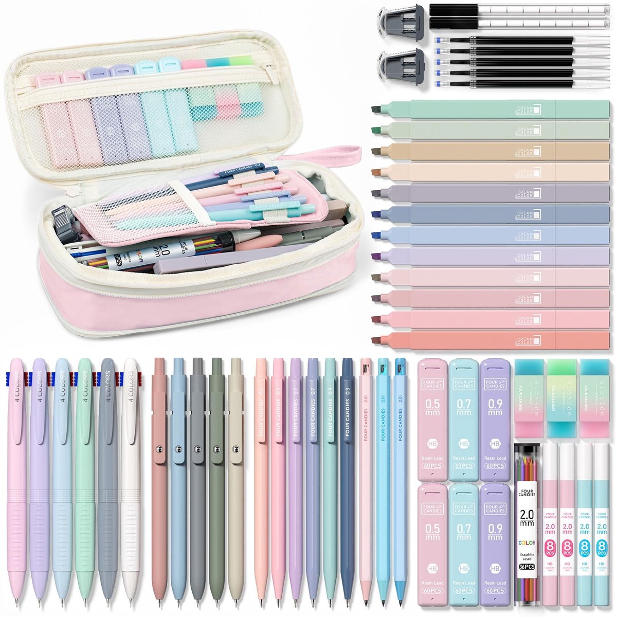 Omgoods - 56-delig Aesthetic School Benodigdheden Set - Inclusief Schattige Pennen en Etui