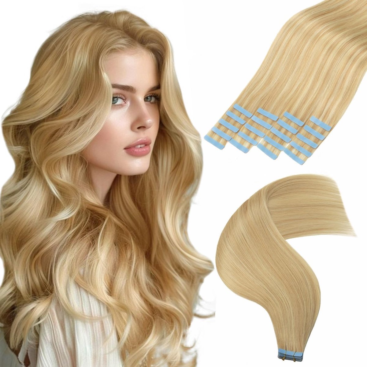 Omgoods - Tape in Hair Extensions - 100% Echte Menselijke Haar - Ash Blonde 14"