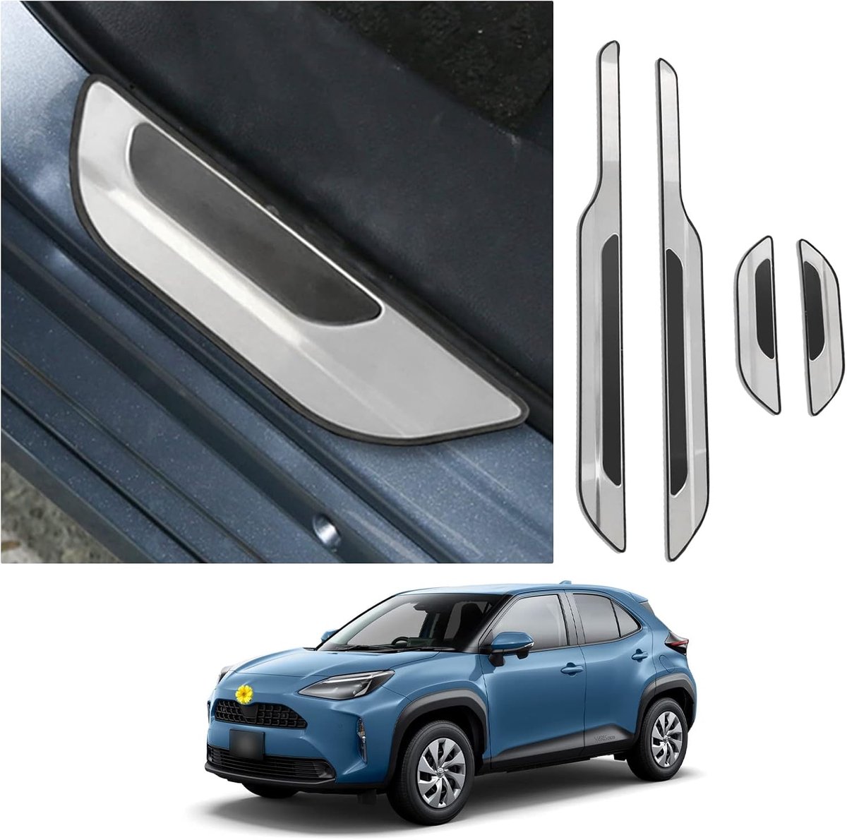 Compatibel met Toyota Yaris/Yaris Cross/Corolla Cross 2021-2024 2025 CDEFG Instapbeschermers Deurdrempels Interieur Deurdrempelbescherming Laadrandbescherming Roestvrij staal Auto-accessoires (4 stuks