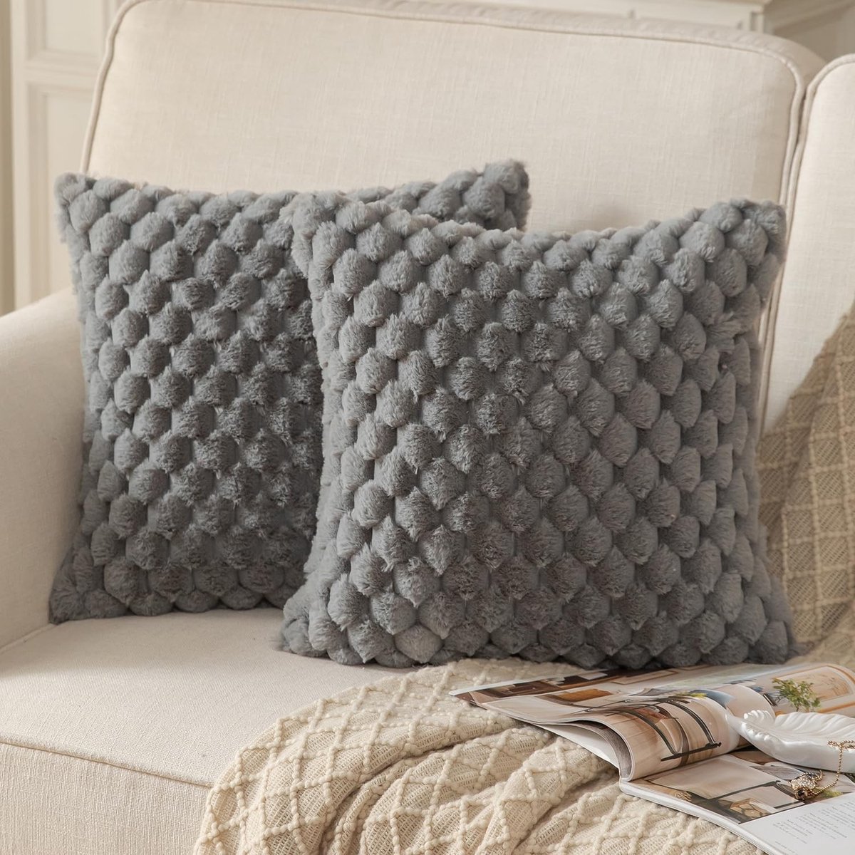 Omgoods - Set van 2 Super Zachte Kussenslopen in Grijs 55x55 cm