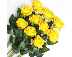 Veryhome 10 stuks kunstzijden rozen, namaak bruidsboeket voor thuis, tuin, feest, bloemendecoratie (geel, rozen in bloem)