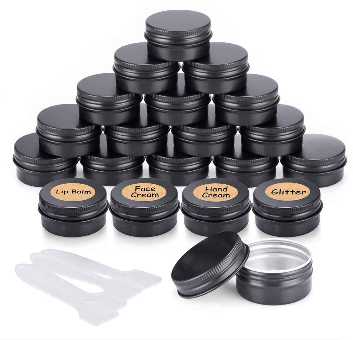 Omgoods - 20 Stuks Lege Aluminium Cosmetica Containers - 20ml met Spatel en Labels