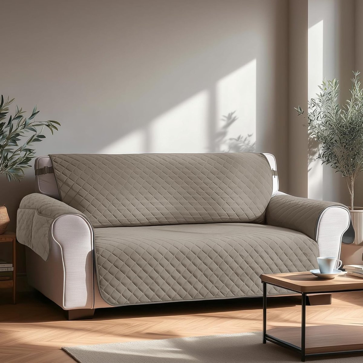 Moderne Acolchada Funda voor 3-Persoons Sofá met Reposabrazos - Antideslizante, Bescherming tegen Huisdieren, 173×190 CM, Lichtgrijs, 1 Stuk