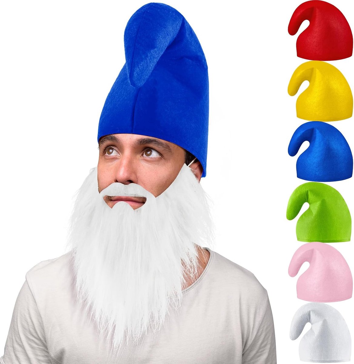 Dwergkostuumset, dwerghoed, wit, dwerghoed, carnaval, kabouter, hoed, kerstman, hoed, elfhoed, grappige kostuums voor volwassenen, Halloween