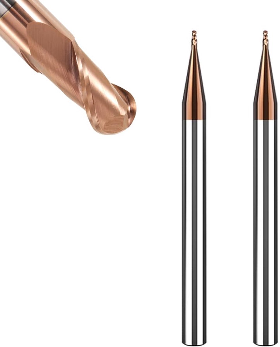 2 stuks VHM-radiusfrees met kogelkop - Ø1mm, AlTiN-coating Hrc 55