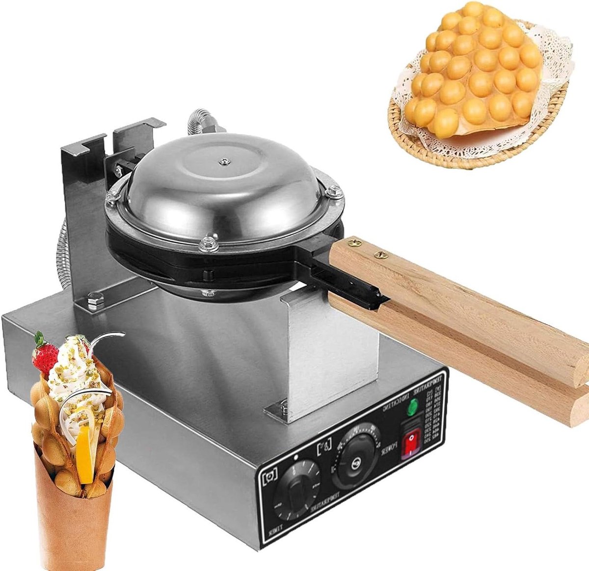 Wafelijzer - Poffertjespan Eisrolmaker - Desserts Maken - Dubbelzijdig Verwarmend - 22 cm Bakplaat - Zilver