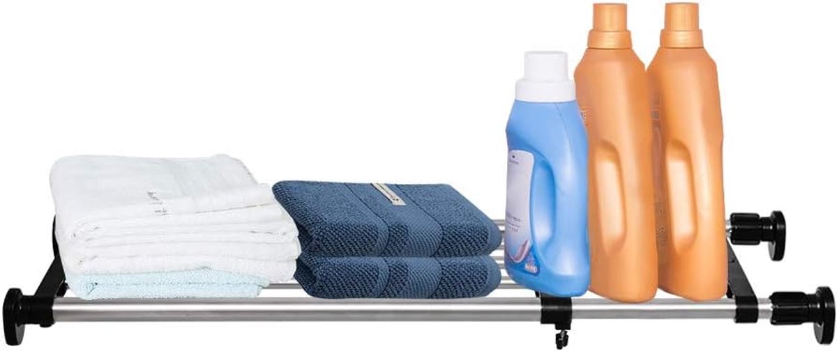 Uitbreidbare kast plank spanning staaf kleding hanger opbergrek verstelbare DIY rekken unit kast keuken badkamer verdeler separator organizer, zwart