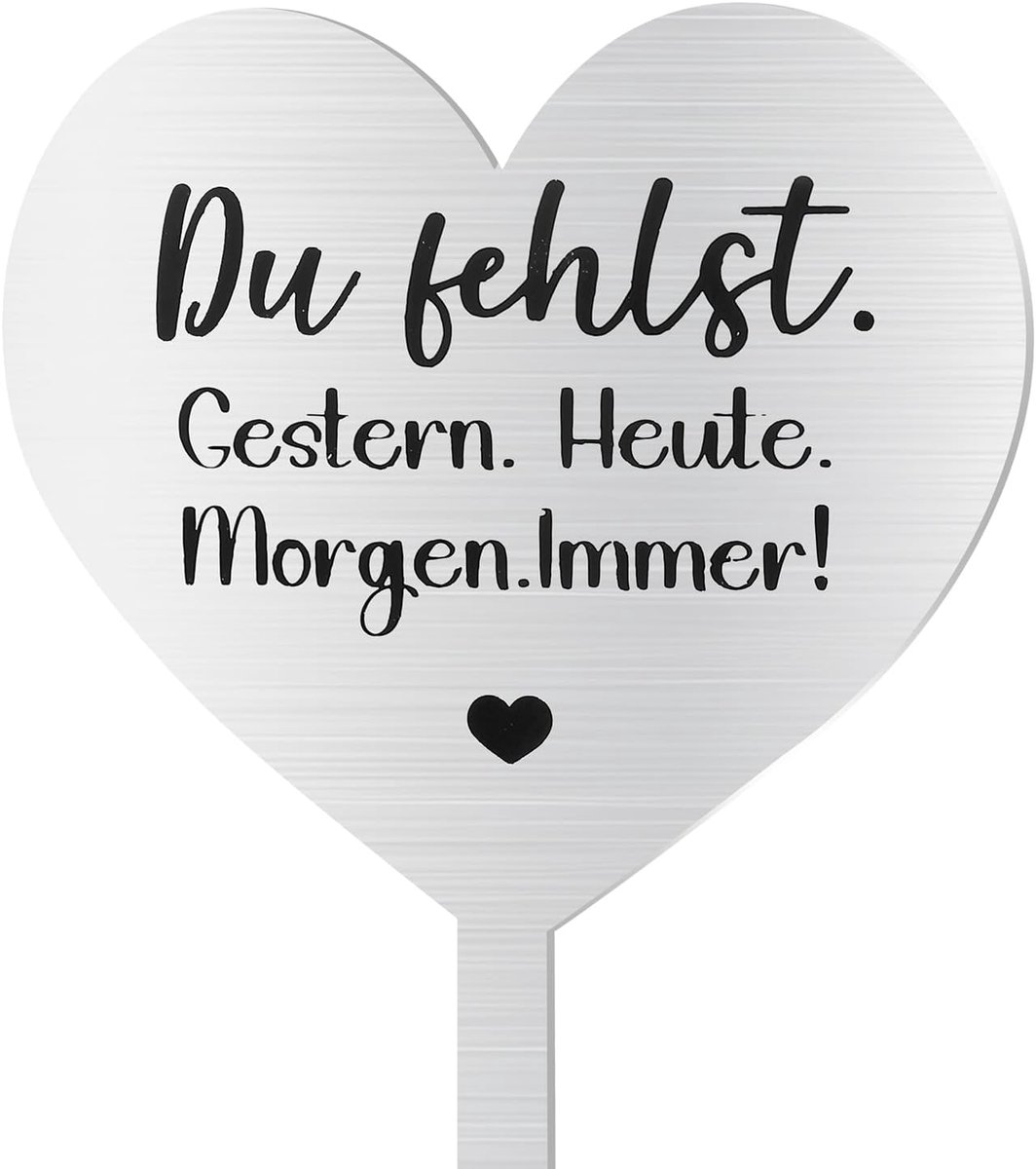 roestvrij staal grafdecoratie, metalen grafsteker met spreuk Du Fehlst. Gisteren. Vandaag morgen. Altijd grafdecoratie weerbestendig begraafplaats grafdecoratie voor herinnering
