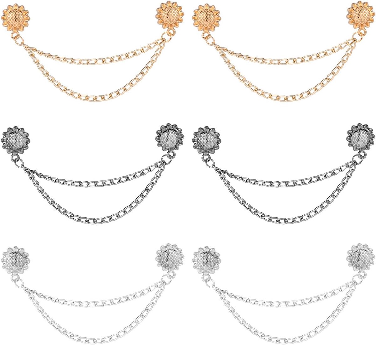 lasuroa 6st Zonnebloem Magnetische Kledingclips met Ketting, Sterke Magnetische Knoopclips Kledingmagneten voor Hijab Zoom Broeken Broekspijpen Overhemdmouwen Multifunctionele Modeaccessoires