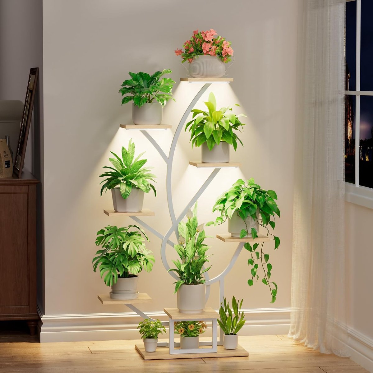 Plantenstandaard met groeilicht, 8 niveaus, bloemenstandaard, 126 cm