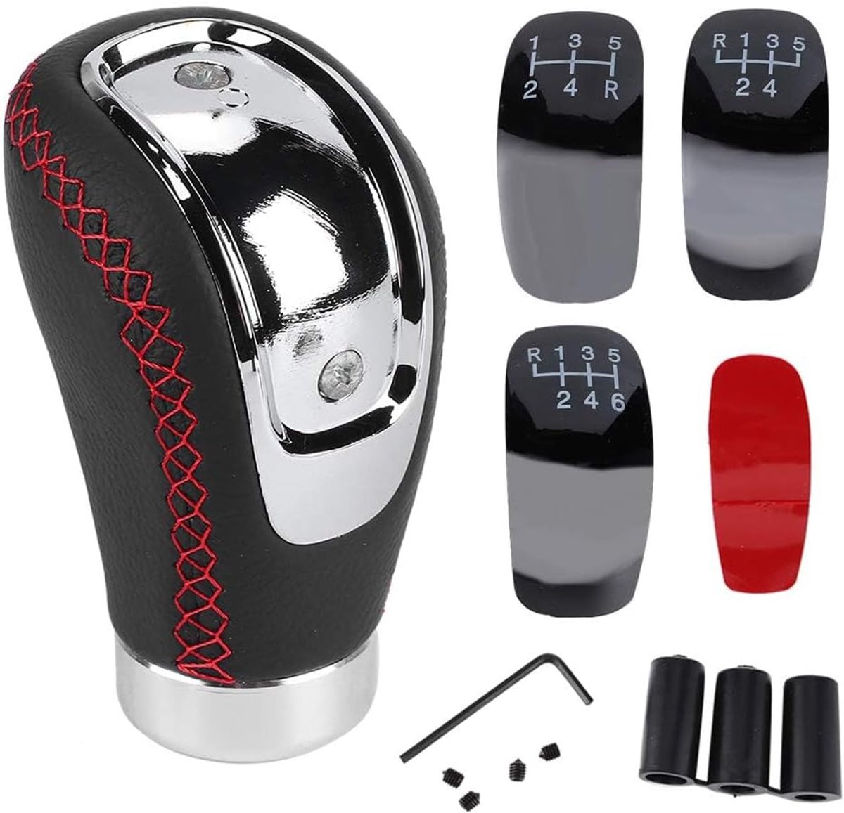 versnellingspookknop universele lederen versnellingspookknop voor auto met stokhoofd handbal pookknop (rood)