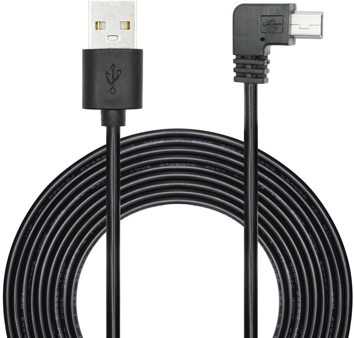 SnelShoppen - Micro USB Dashcam Voedingskabel 3,5 m, USB A Plug naar Micro USB Plug, 24AWG voor Dashcam, Achteruitkijkspiegel Camera, Zwart