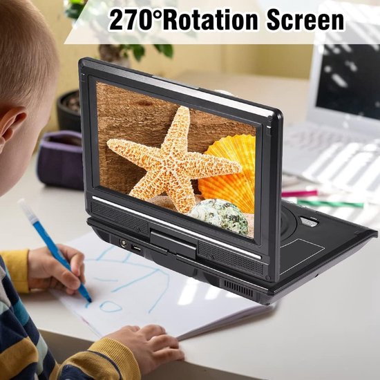 Draagbare DVD-speler - HD Videospeler - Reizen en Entertainment - Groot 9-inch Draaibaar Scherm - 9 Inch - Zwart — afbeelding 4