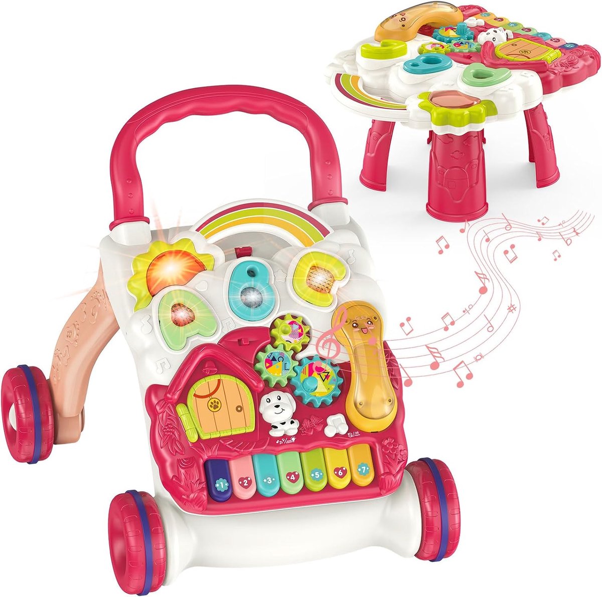 Loopwagen, multifunctionele loophulp met licht regelbare snelheidmuziek en afneembaar speelbord, babyloophulp voor kinderen vanaf 6 maanden