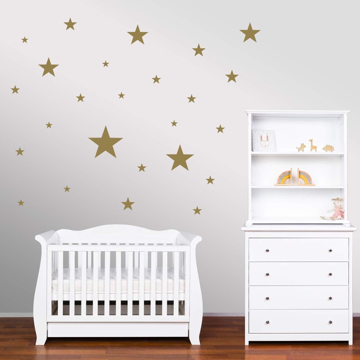 SnelShoppen - 32 Sterren Wandstickers Kinderen Jongens Meisjes - Muurdecoratie Baby Kamer Zelfklevend Goudkleurig Vinyl