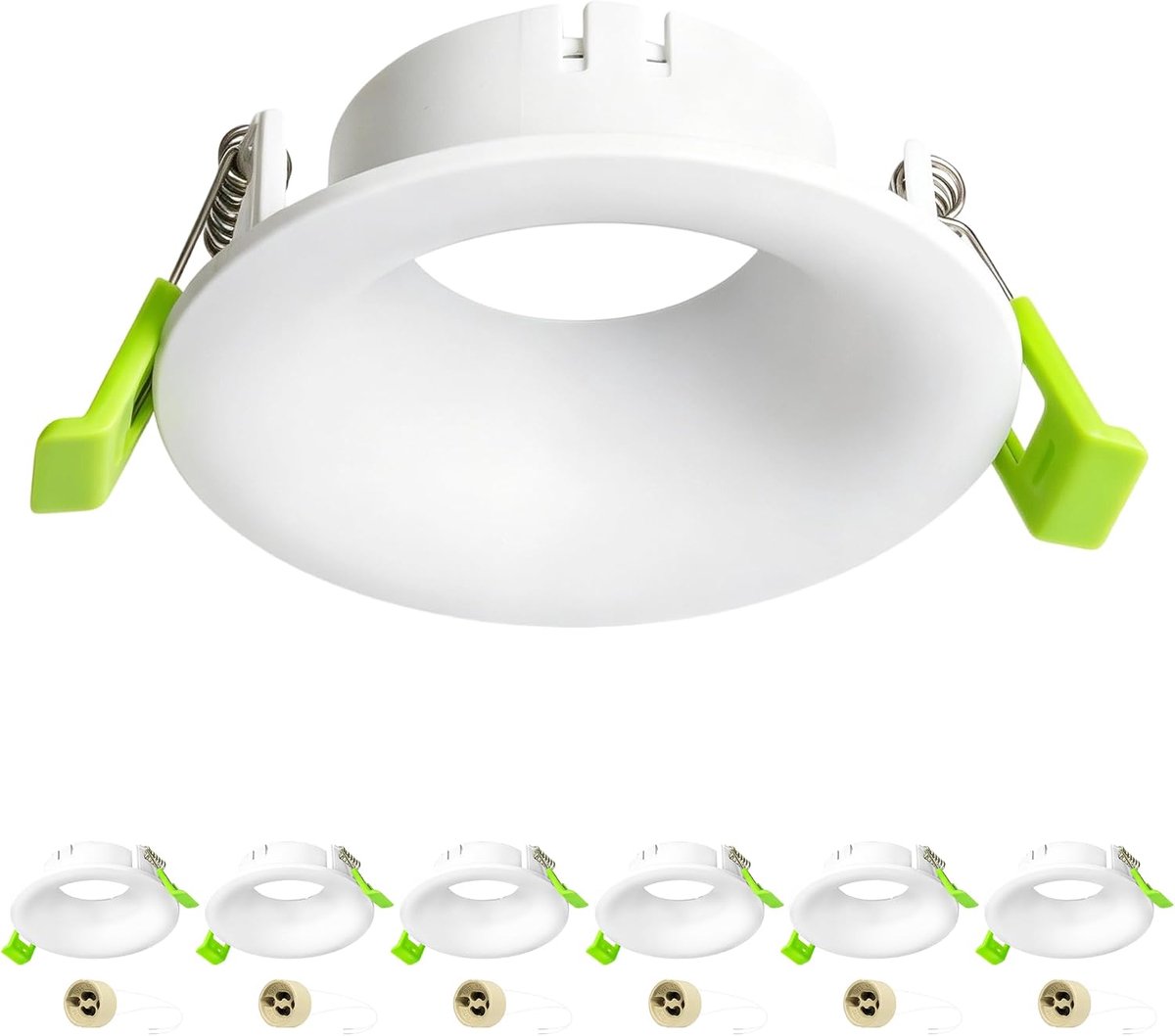 Set van 6 GU10 Inbouwspots, White Inbouwframes met Diep Verzonken Ontwerp, Inclusief GU10 Fitting, Geschikt voor Zaaggat Ø70-80 mm, Ideaal voor Renovatie en Vervanging, Exclusief Lichtbron