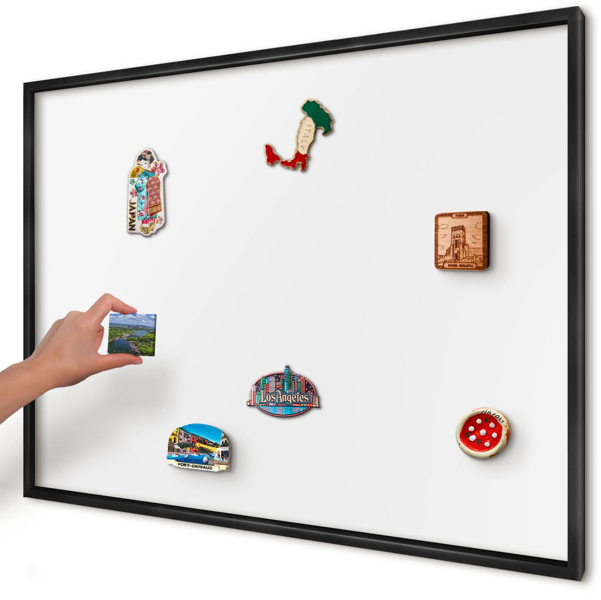 Artprintcave Wit Magneetbord mit Zwart Frame - 100x70 cm - Zuiver Wit Magneetbord Voor Keuken - Minimalist Magneetbord Voor Foto's - Achtergronden En Patronen