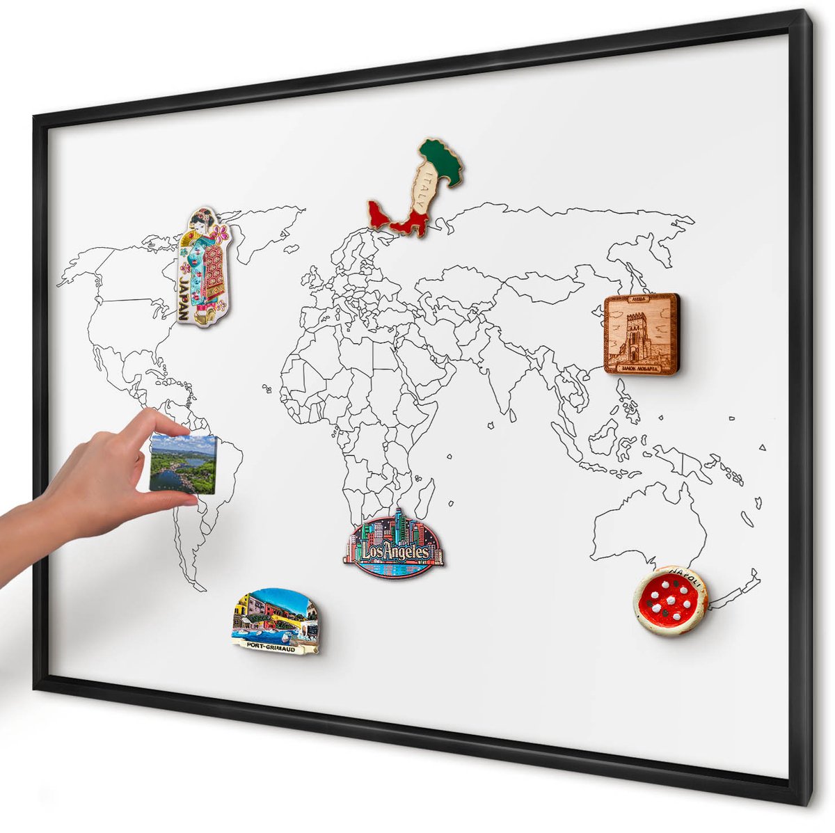 Artprintcave Wit Magneetbord mit Zwart Frame - 100x70 cm - Contourkaart Bord Voor Magneten - Minimalist Magneetbord Voor Keuken - Kaarten