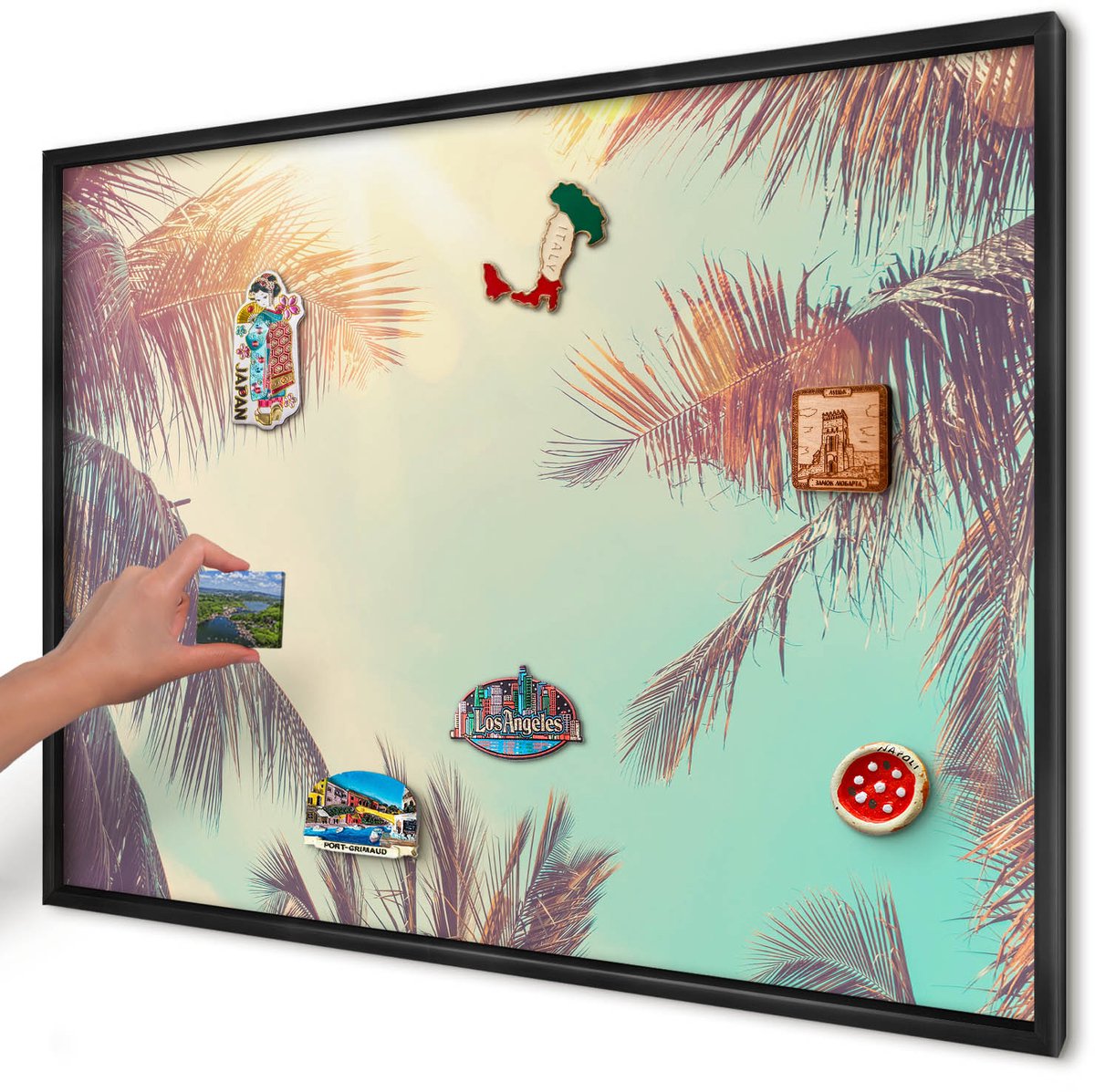 Artprintcave Turkoois Magneetbord mit Zwart Frame - 100x70 cm - Tropisch Paradijs Magneetbord Voor Foto's - Vintage Notitiebord - Natuur