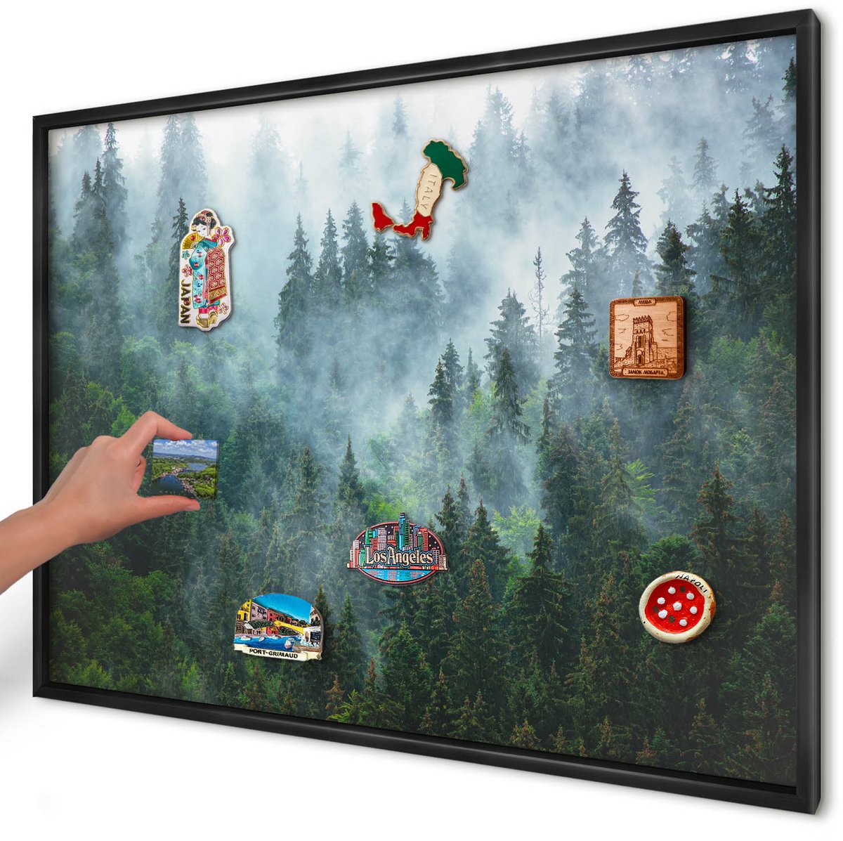 Artprintcave Groente Magneetbord mit Zwart Frame - 100x70 cm - Mysterieus Bos Notitiebord - Fotografisch Magneetbord Voor Foto's - Landschappen