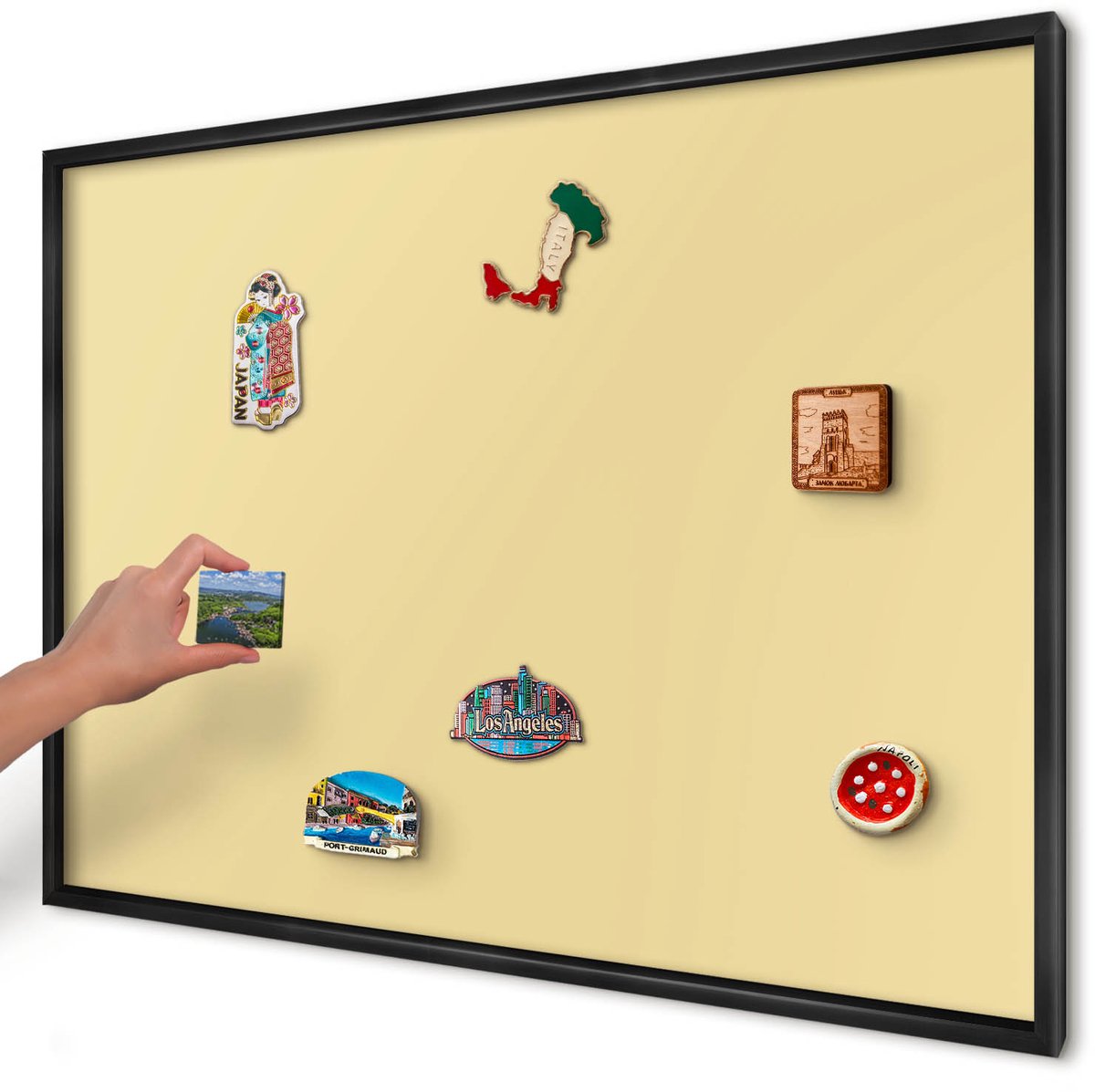 Artprintcave Romig Magneetbord mit Zwart Frame - 100x70 cm - Crèmegeel Bord Voor Magneten - Minimalist Magnetisch Bord - Achtergronden En Patronen