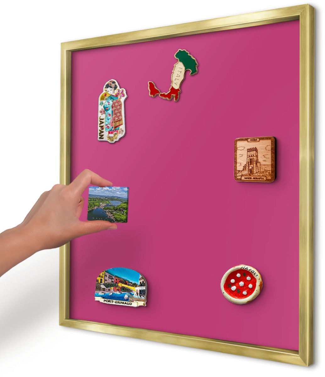 Artprintcave Roze Magneetbord mit Gouden Frame - 50x50 cm - Intens Roze Wandbord Magnetisch - Minimalist Magneetbord Voor Foto's - Achtergronden En Patronen