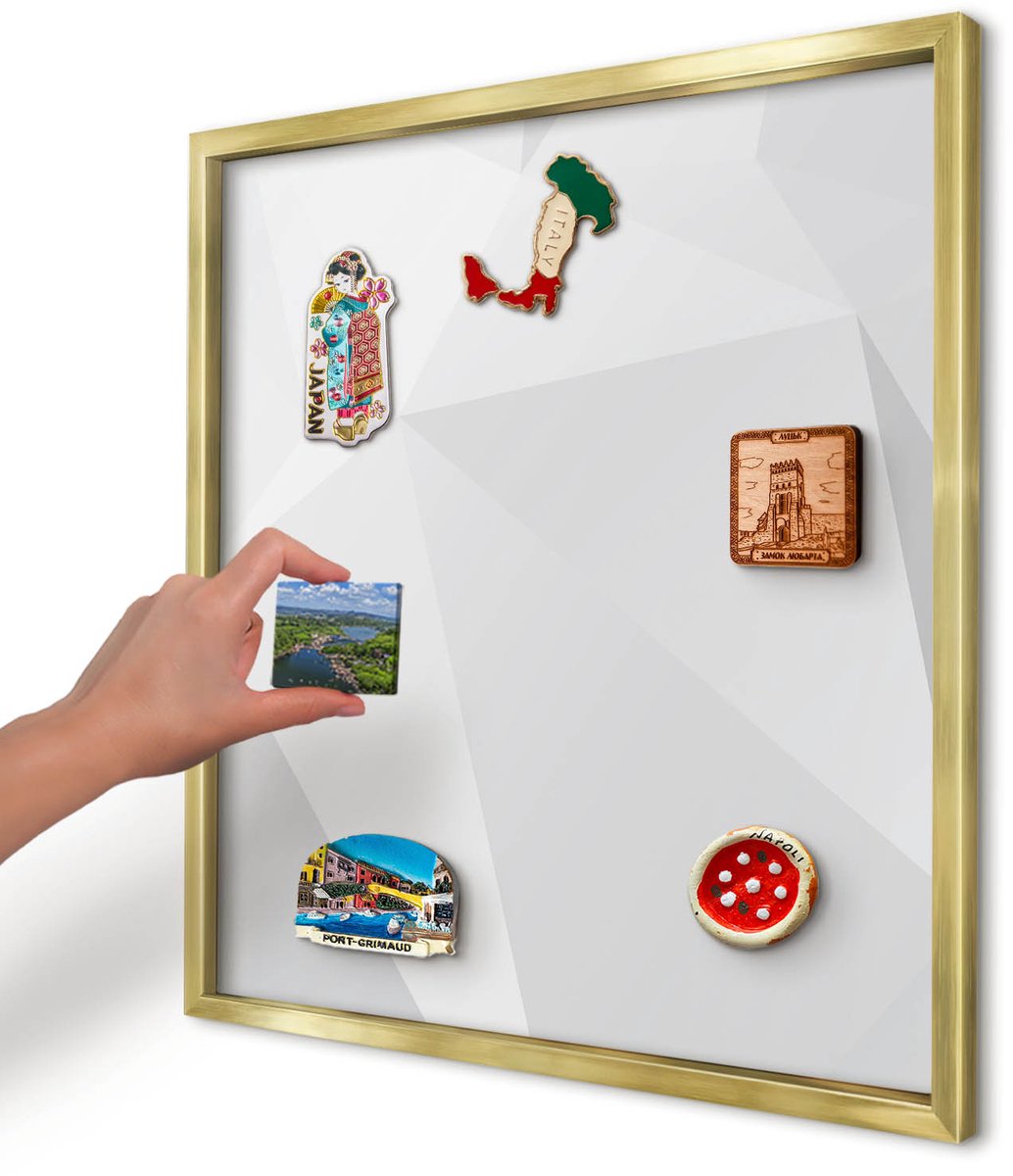 Artprintcave Wit Magneetbord mit Gouden Frame - 50x50 cm - Witte Geometrie Magneetbord Voor Foto's - Minimalist Bord Voor Magneten - Abstractie