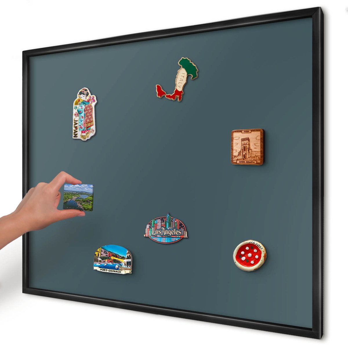 Artprintcave Turkoois Magneetbord mit Zwart Frame - 80x60 cm - Turkoois Magnetische Organizer - Minimalist Memobord Keuken - Achtergronden En Patronen