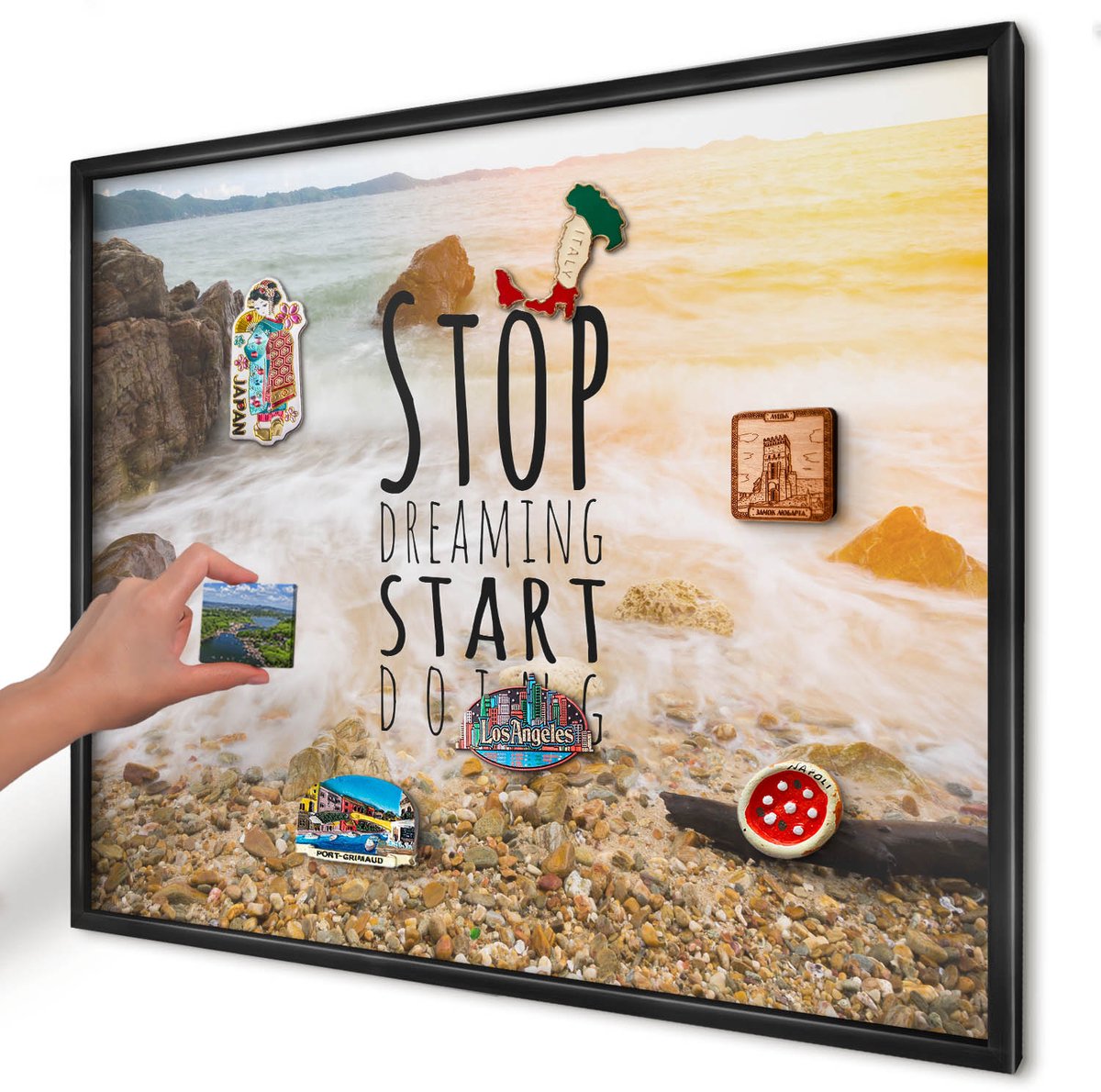 Artprintcave Beige Magneetbord mit Zwart Frame - 80x60 cm - Kustthema Magnetisch Bord - Fotografisch Memobord Keuken - Landschappen