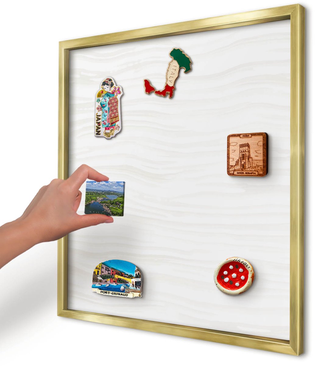 Artprintcave Wit Magneetbord mit Gouden Frame - 50x50 cm - Harmonie Van Lijnen Magneetbord Voor Keuken - Minimalist Memobord Keuken - Achtergronden En Patronen