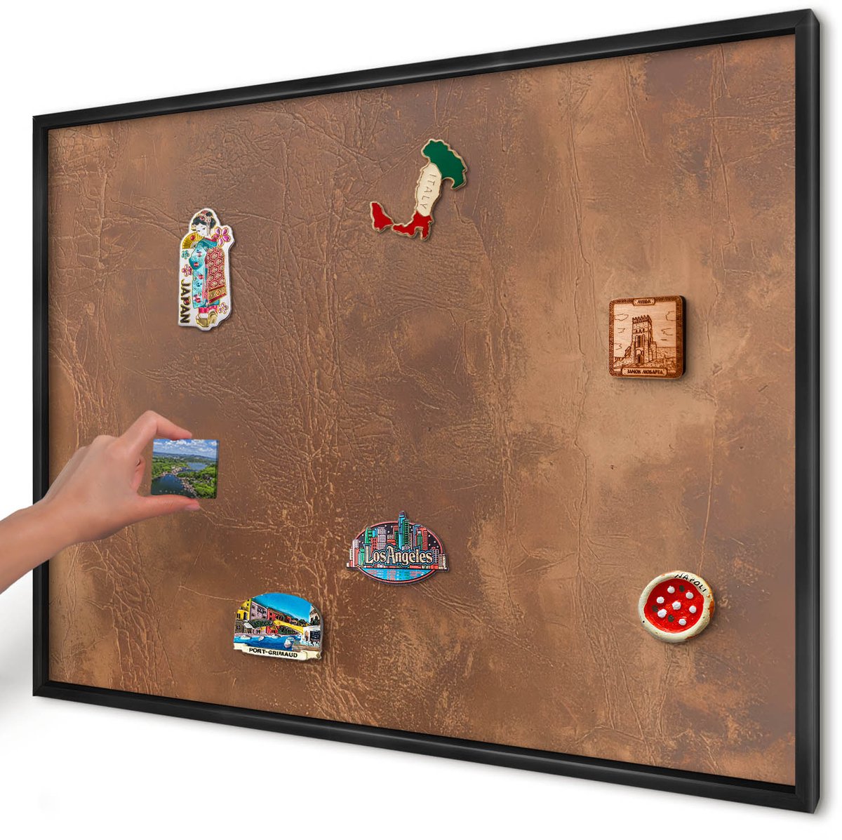 Artprintcave Bruin Magneetbord mit Zwart Frame - 100x70 cm - Bruine Textuur Magnetisch Bord - Minimalist Notitiebord - Texturen