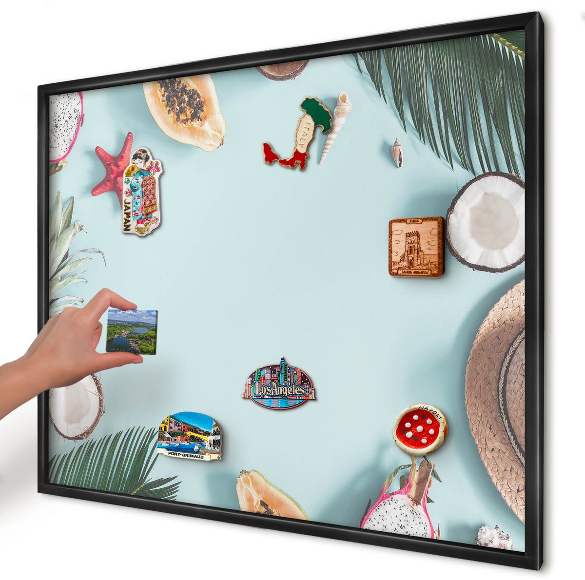 Artprintcave Blauw Magneetbord mit Zwart Frame - 80x60 cm - Tropische Vakantie Magneetbord Voor Foto's - Modern Magneet Bord mit Frame - Natuur