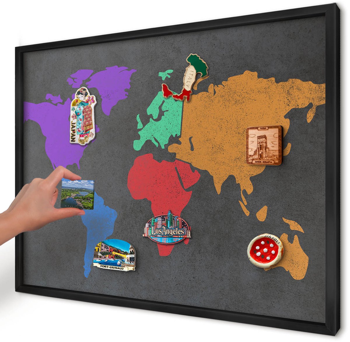 Artprintcave Zwart Magneetbord mit Zwart Frame - 70x50 cm - Kleurenkaart Wandbord Magnetisch - Modern Memobord Keuken - Kaarten